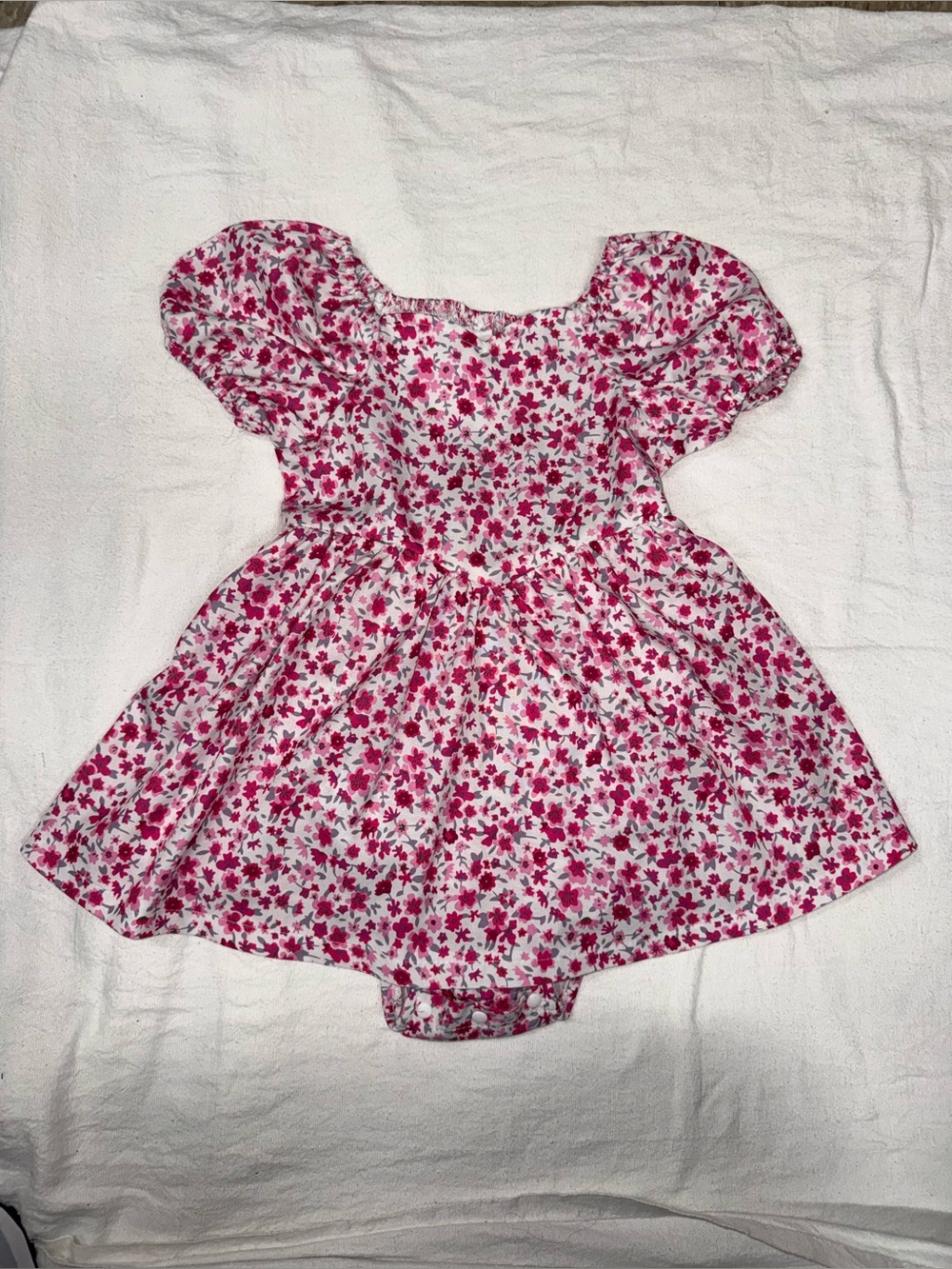 Pink Floral Puff-Sleeve Baby Dress